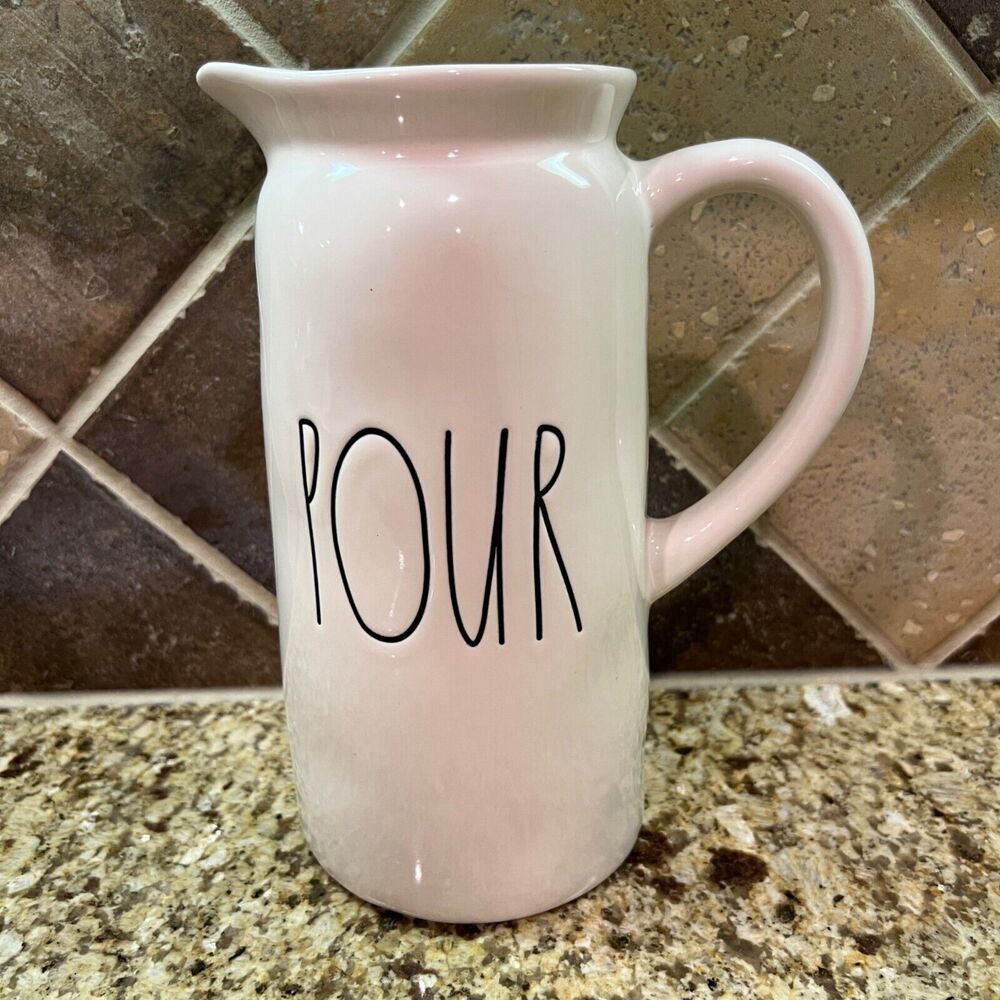 Rae Dunn Artisan Collection POUR Pitcher  Magenta White Ceramic Farmhouse Decor
